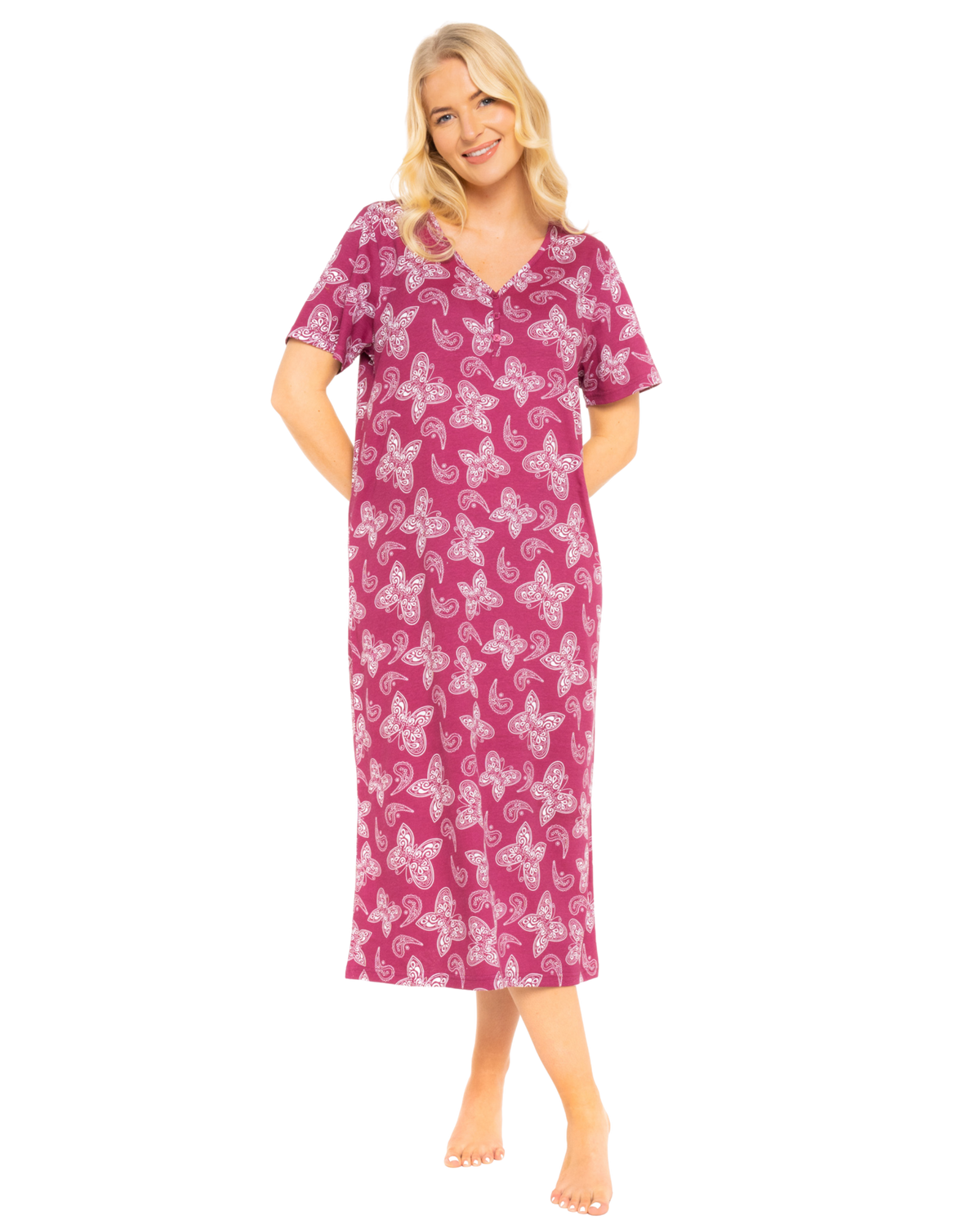 Burgundy Butterfly 100% Cotton Plus Size Nightdress