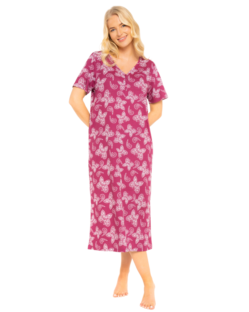 Burgundy Butterfly 100% Cotton Plus Size Nightdress