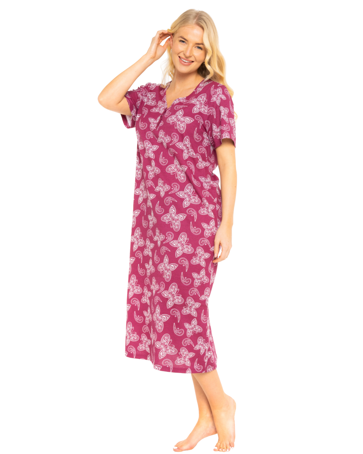 Burgundy Butterfly 100% Cotton Plus Size Nightdress