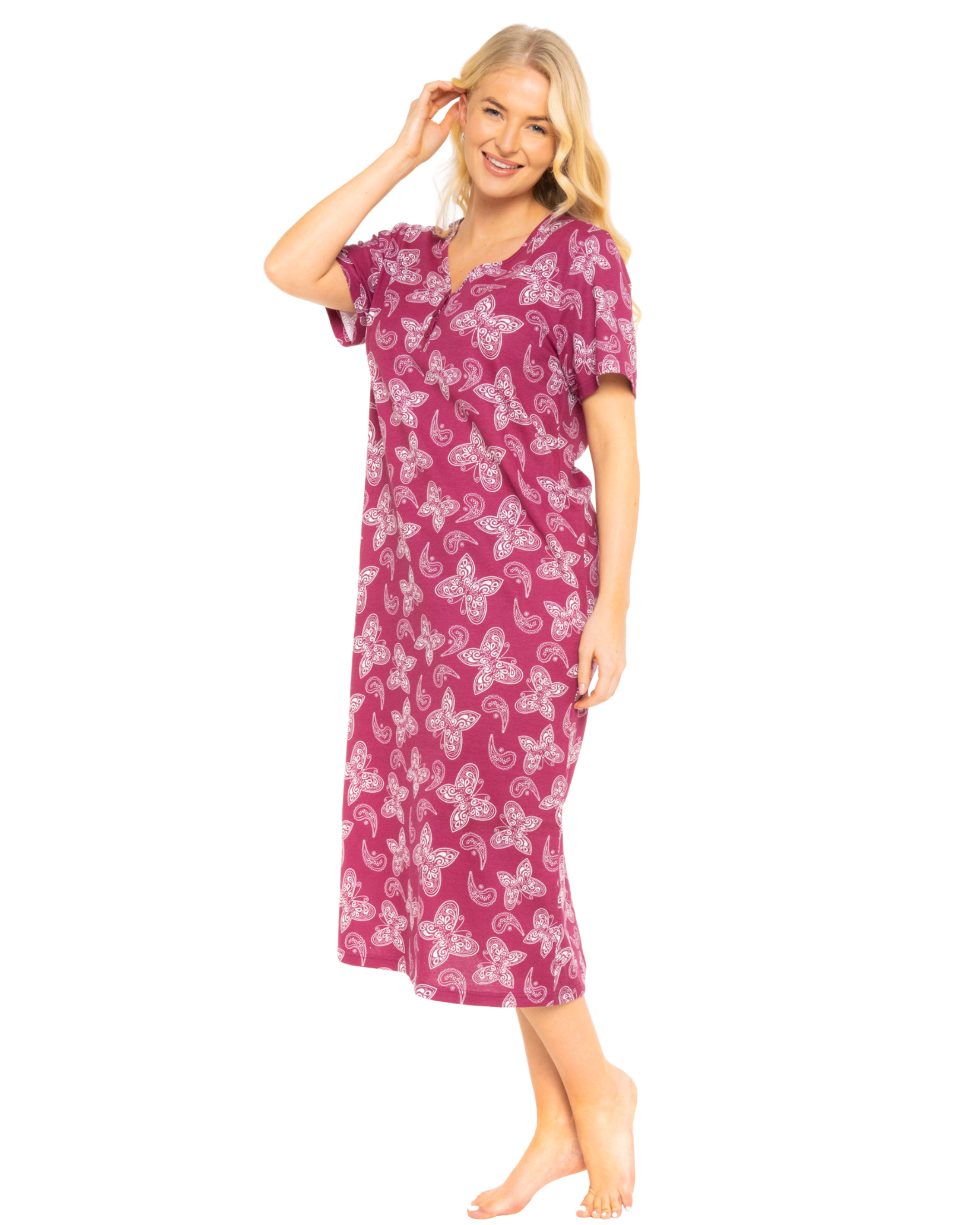 Burgundy Butterfly 100% Cotton Plus Size Nightdress