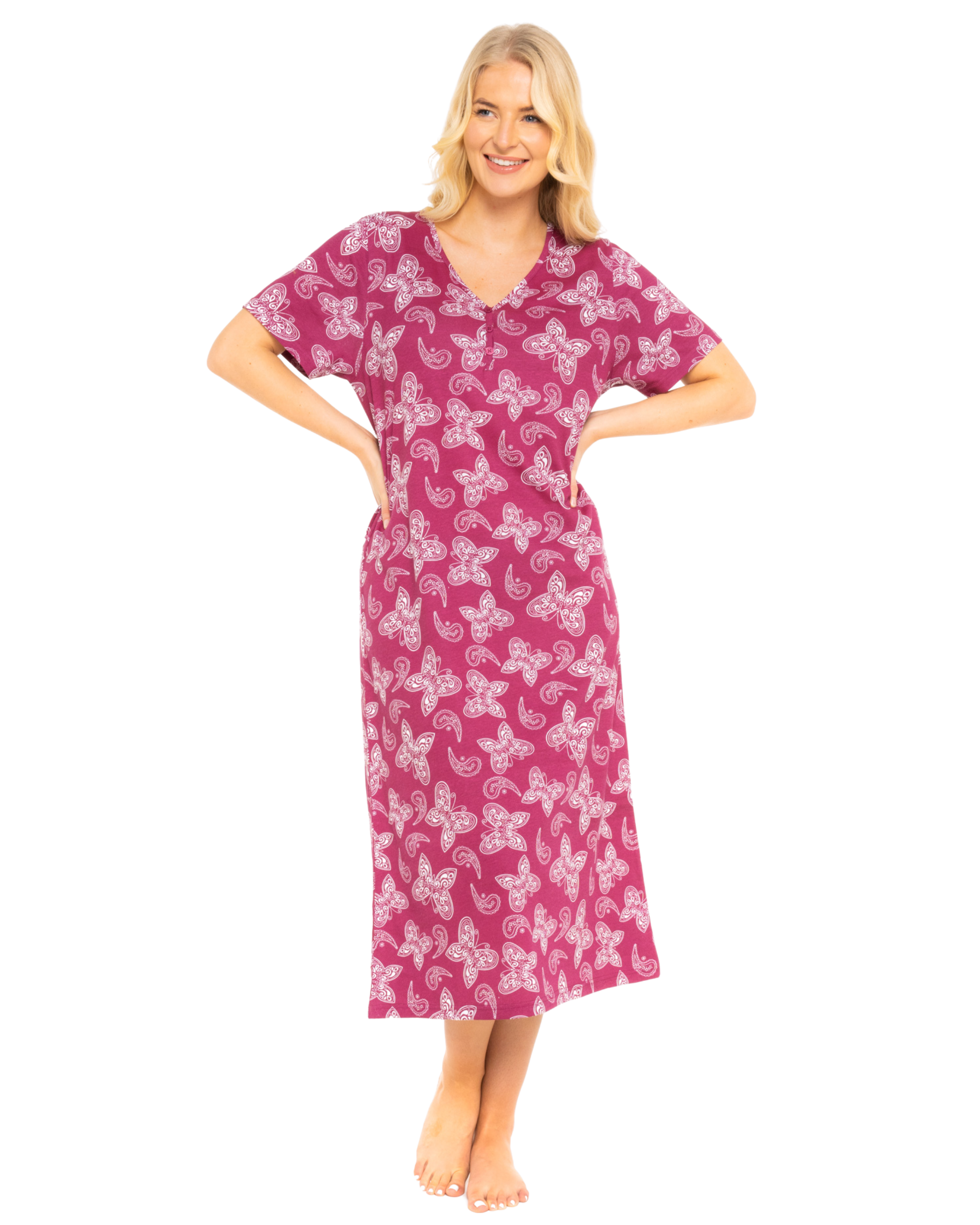 Burgundy Butterfly 100% Cotton Plus Size Nightdress
