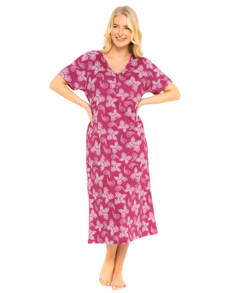 Burgundy Butterfly 100% Cotton Plus Size Nightdress