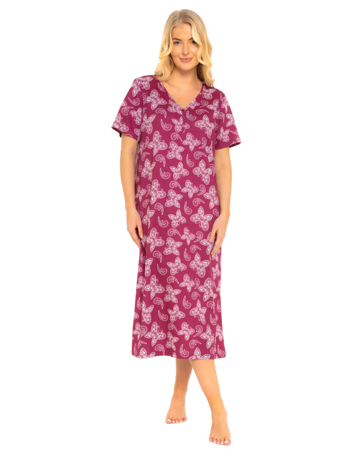 Burgundy Butterfly 100% Cotton Plus Size Nightdress