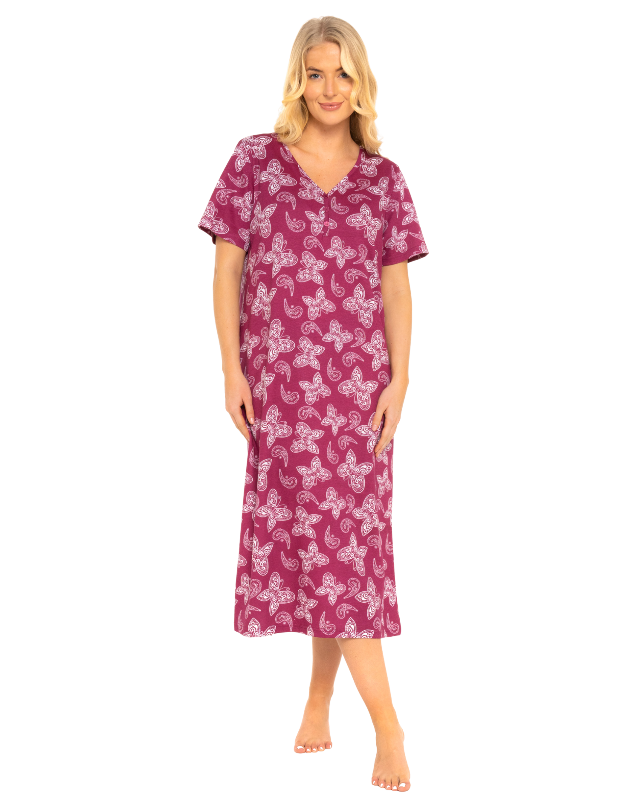 Burgundy Butterfly 100% Cotton Plus Size Nightdress
