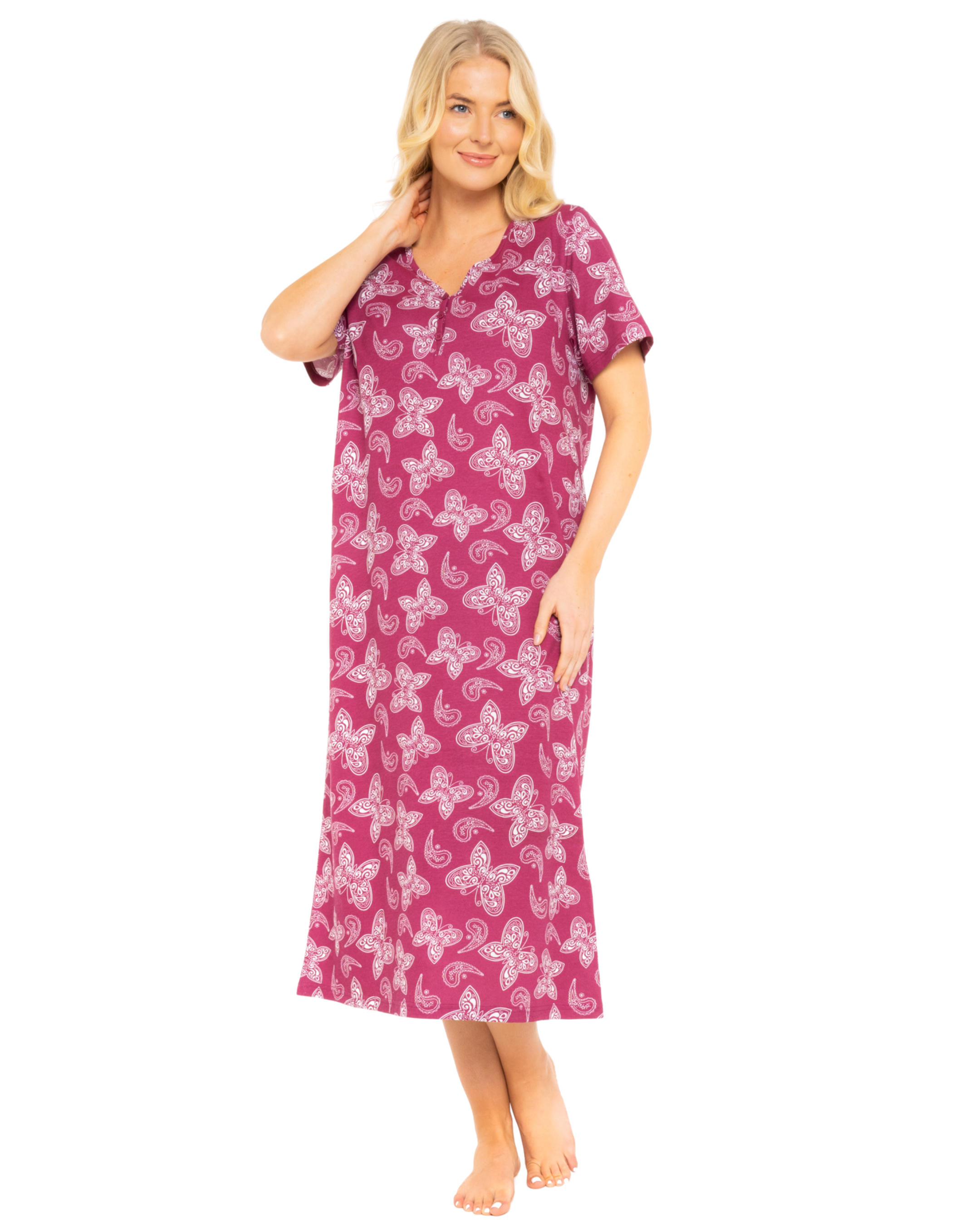 Burgundy Butterfly 100% Cotton Plus Size Nightdress