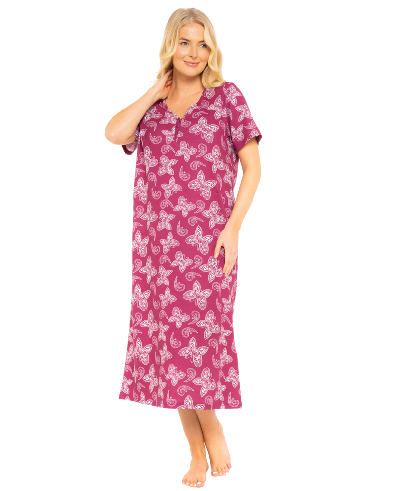 Burgundy Butterfly 100% Cotton Plus Size Nightdress