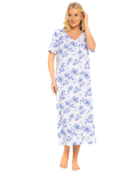 China Blue Floral 100% Cotton Plus Size Nightdress