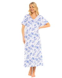 China Blue Floral 100% Cotton Plus Size Nightdress