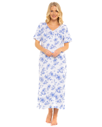 China Blue Floral 100% Cotton Plus Size Nightdress