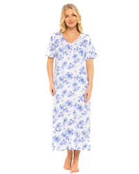 China Blue Floral 100% Cotton Plus Size Nightdress