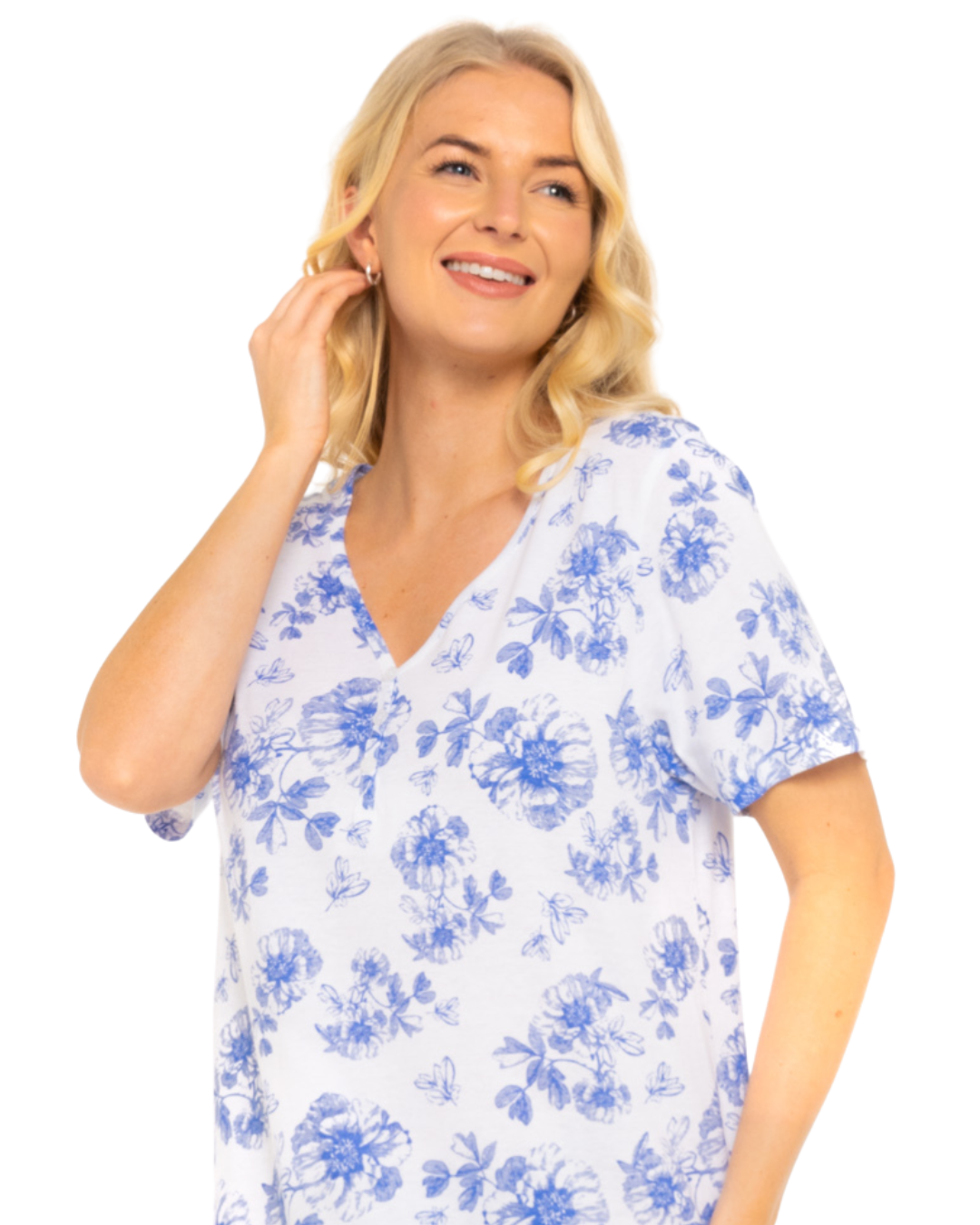China Blue Floral 100% Cotton Plus Size Nightdress