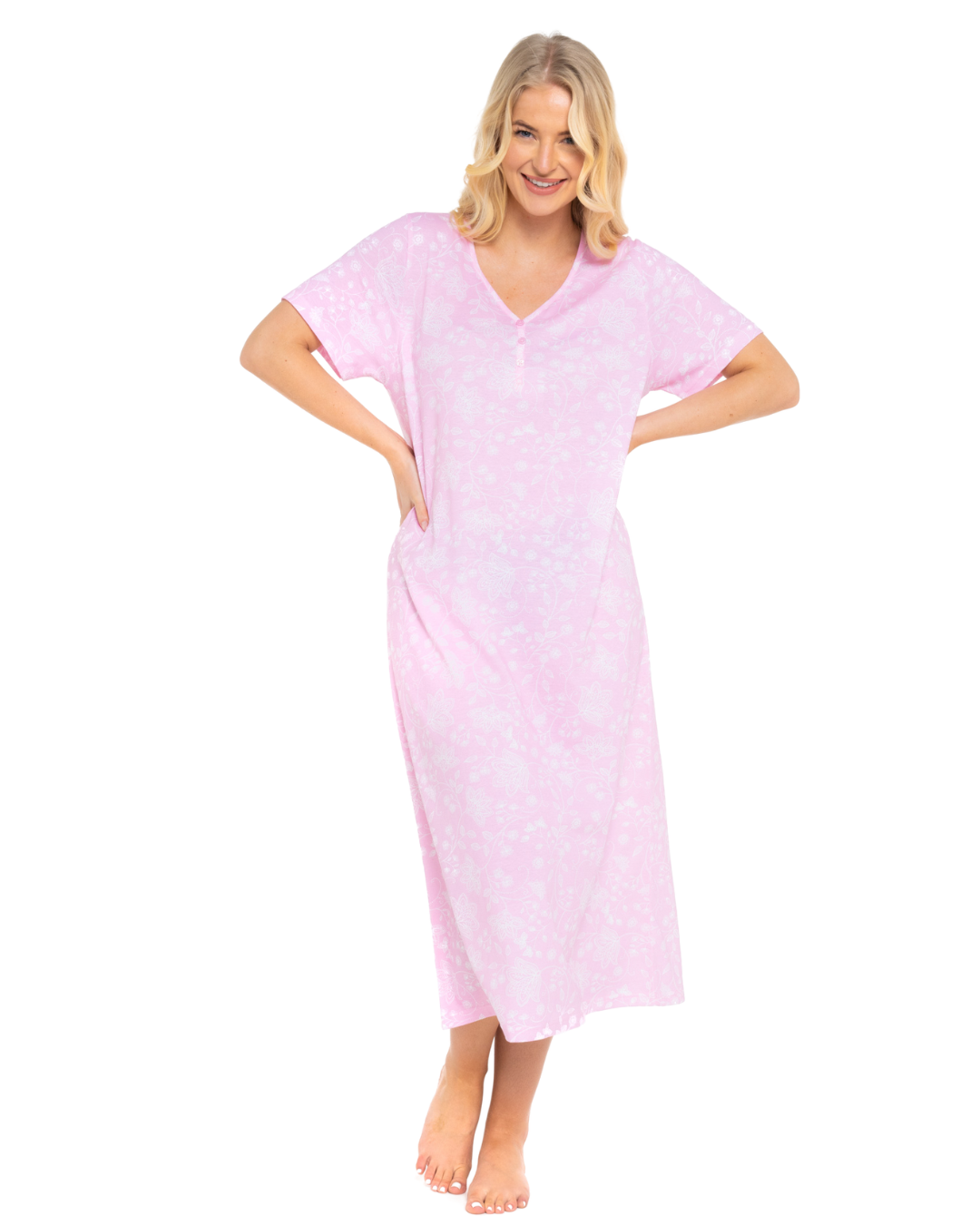 Pink Lace Floral 100% Cotton Plus Size Nightdress