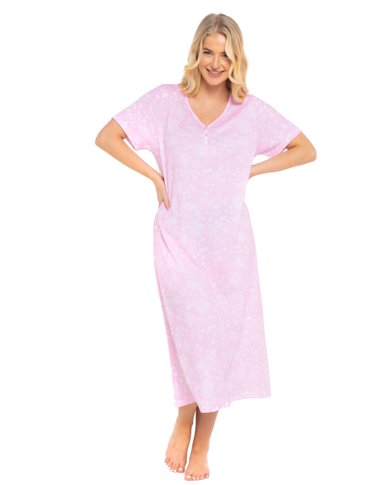 Pink Lace Floral 100% Cotton Plus Size Nightdress