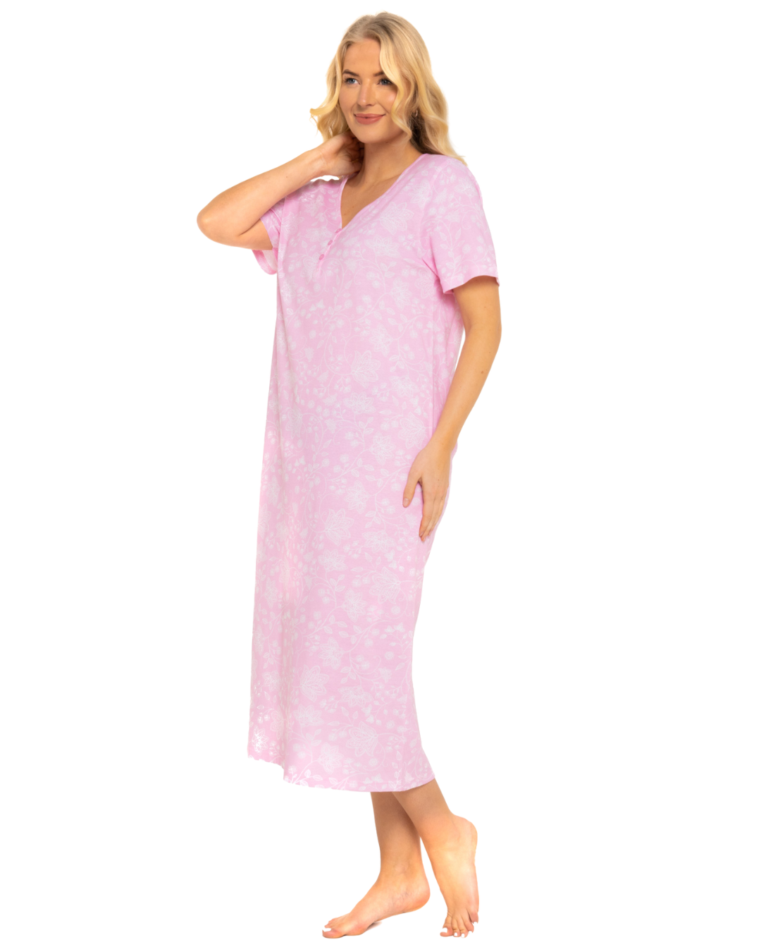Pink Lace Floral 100% Cotton Plus Size Nightdress