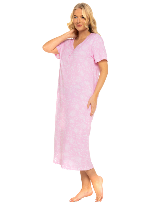 Pink Lace Floral 100% Cotton Plus Size Nightdress