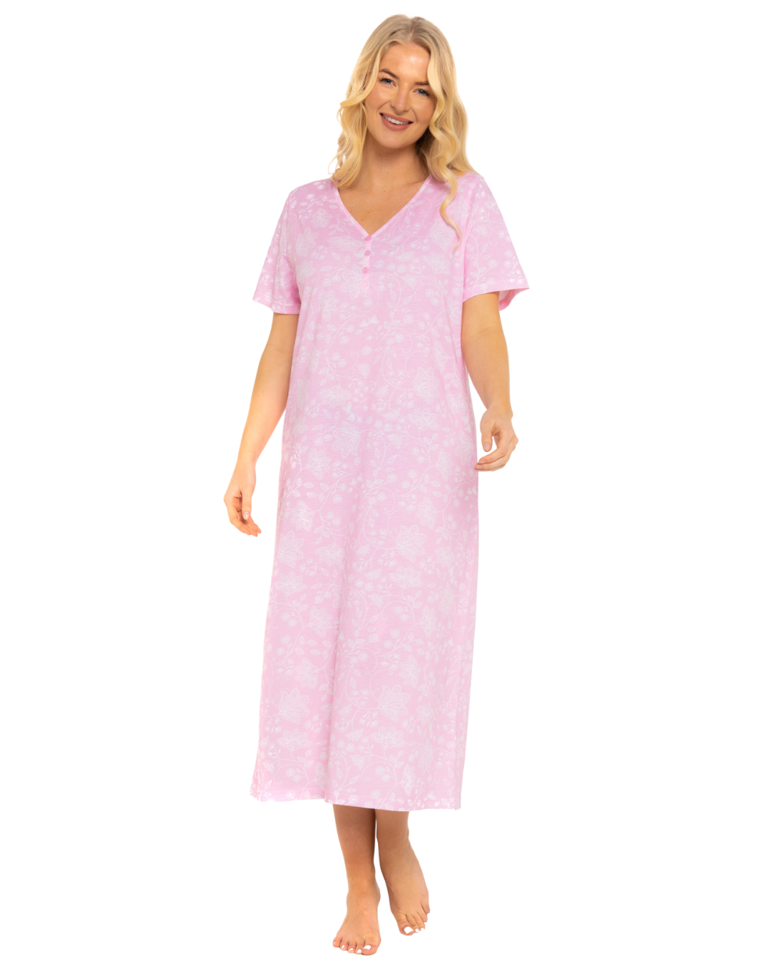 Pink Lace Floral 100% Cotton Plus Size Nightdress