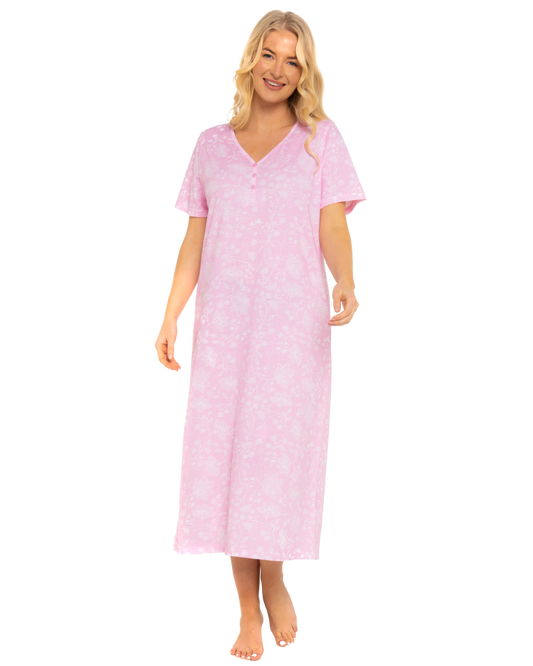 Pink Lace Floral 100% Cotton Plus Size Nightdress