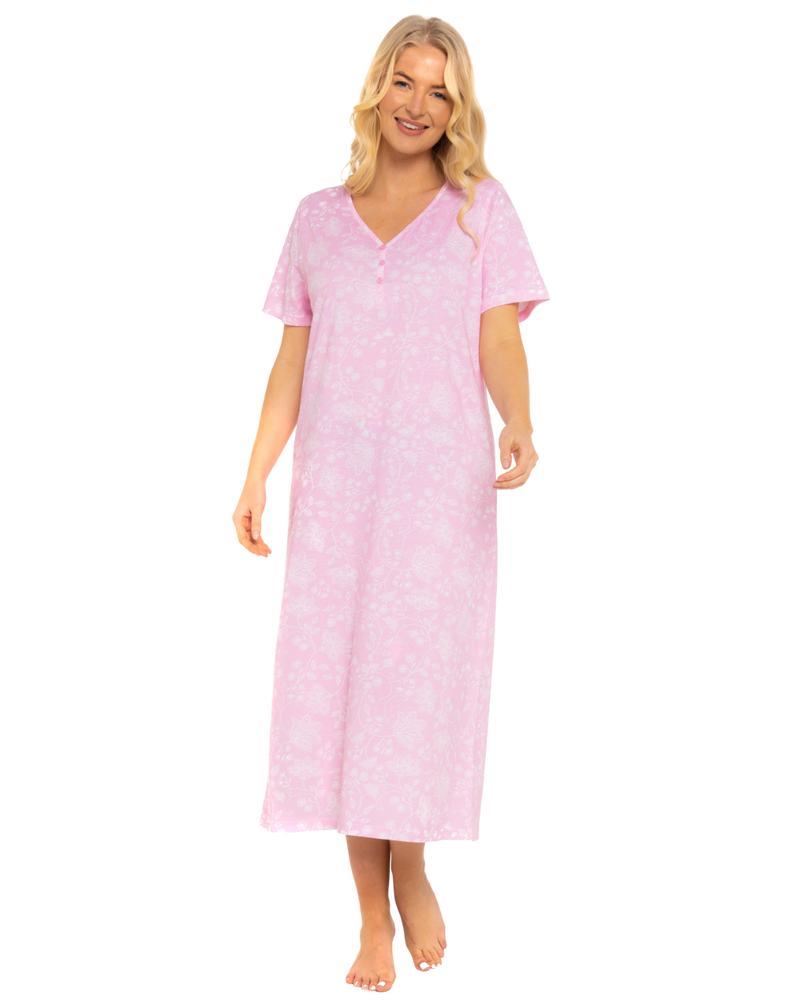 Pink Lace Floral 100% Cotton Plus Size Nightdress