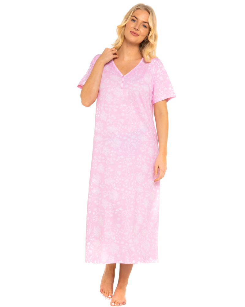 Pink Lace Floral 100% Cotton Plus Size Nightdress