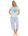 Women's Turquoise Summer Heart 100% Cotton Short Sleeved Cropped Leg Pyjamas