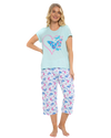 Women's Turquoise Summer Heart 100% Cotton Short Sleeved Cropped Leg Pyjamas