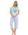 Women's Turquoise Summer Heart 100% Cotton Short Sleeved Cropped Leg Pyjamas