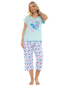 Women's Turquoise Summer Heart 100% Cotton Short Sleeved Cropped Leg Pyjamas
