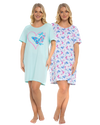 Women's 100% Cotton Pack of 2 Turquoise Summer Heart Nightshirts