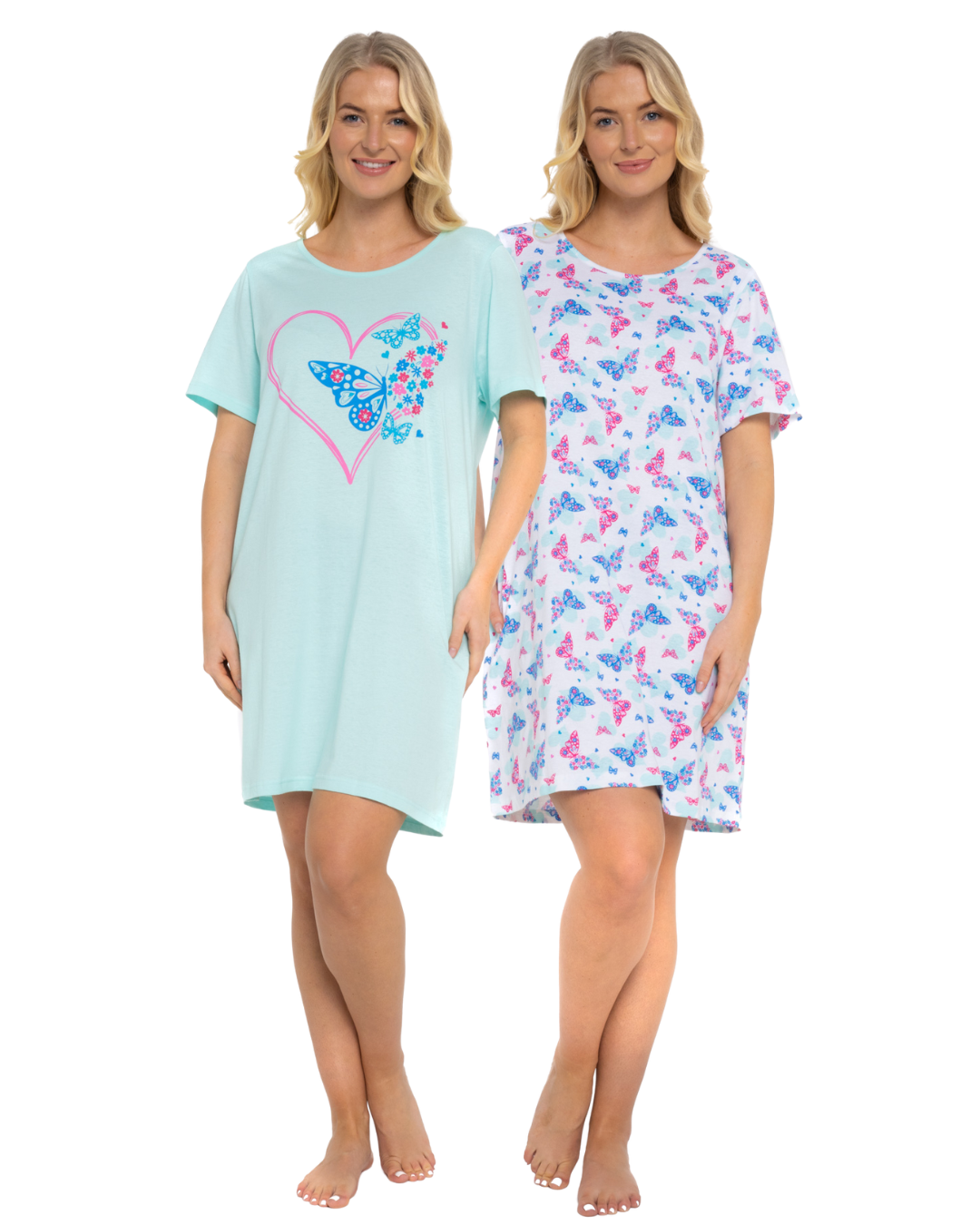Women's 100% Cotton Pack of 2 Turquoise Summer Heart Nightshirts