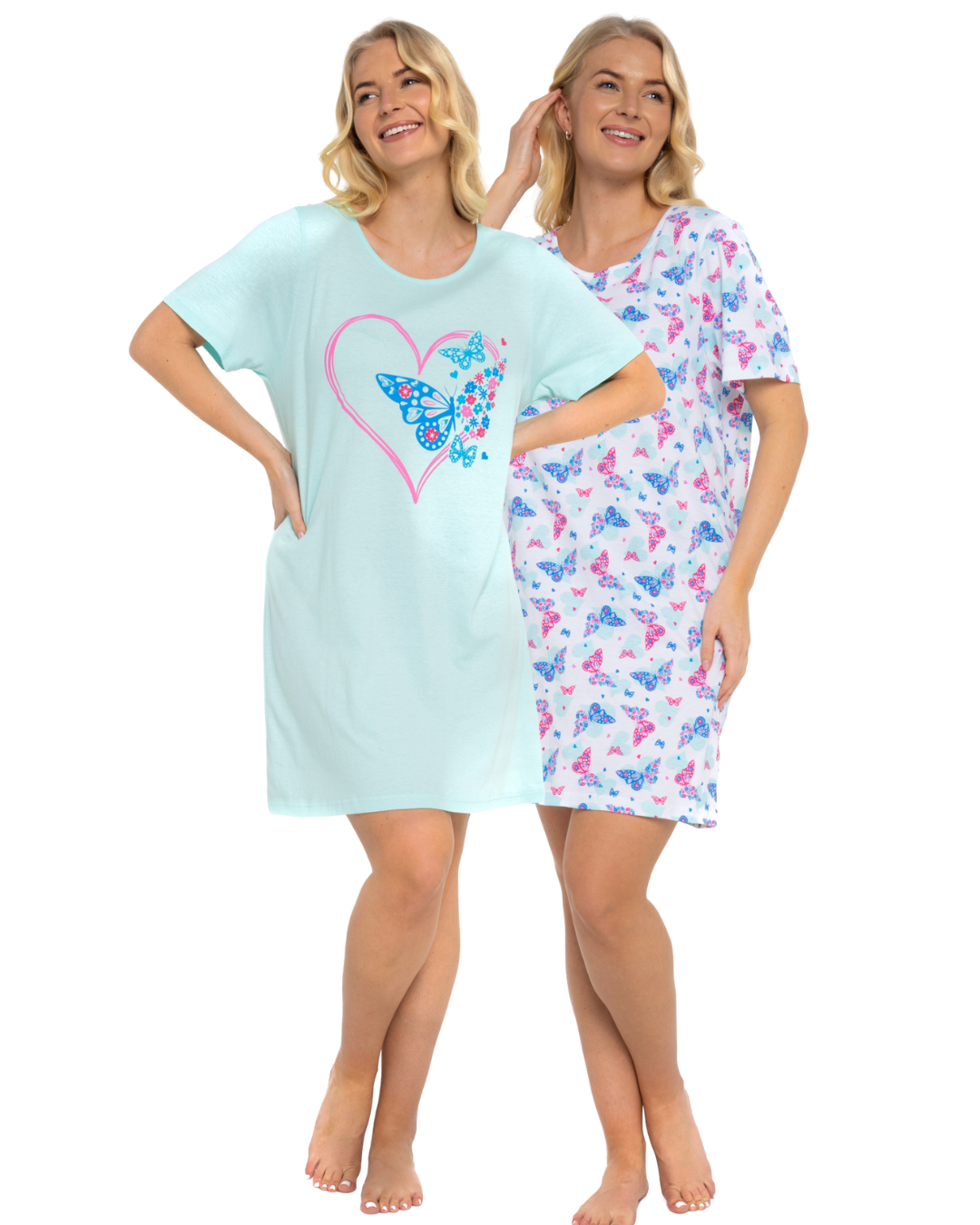Women's 100% Cotton Pack of 2 Turquoise Summer Heart Nightshirts