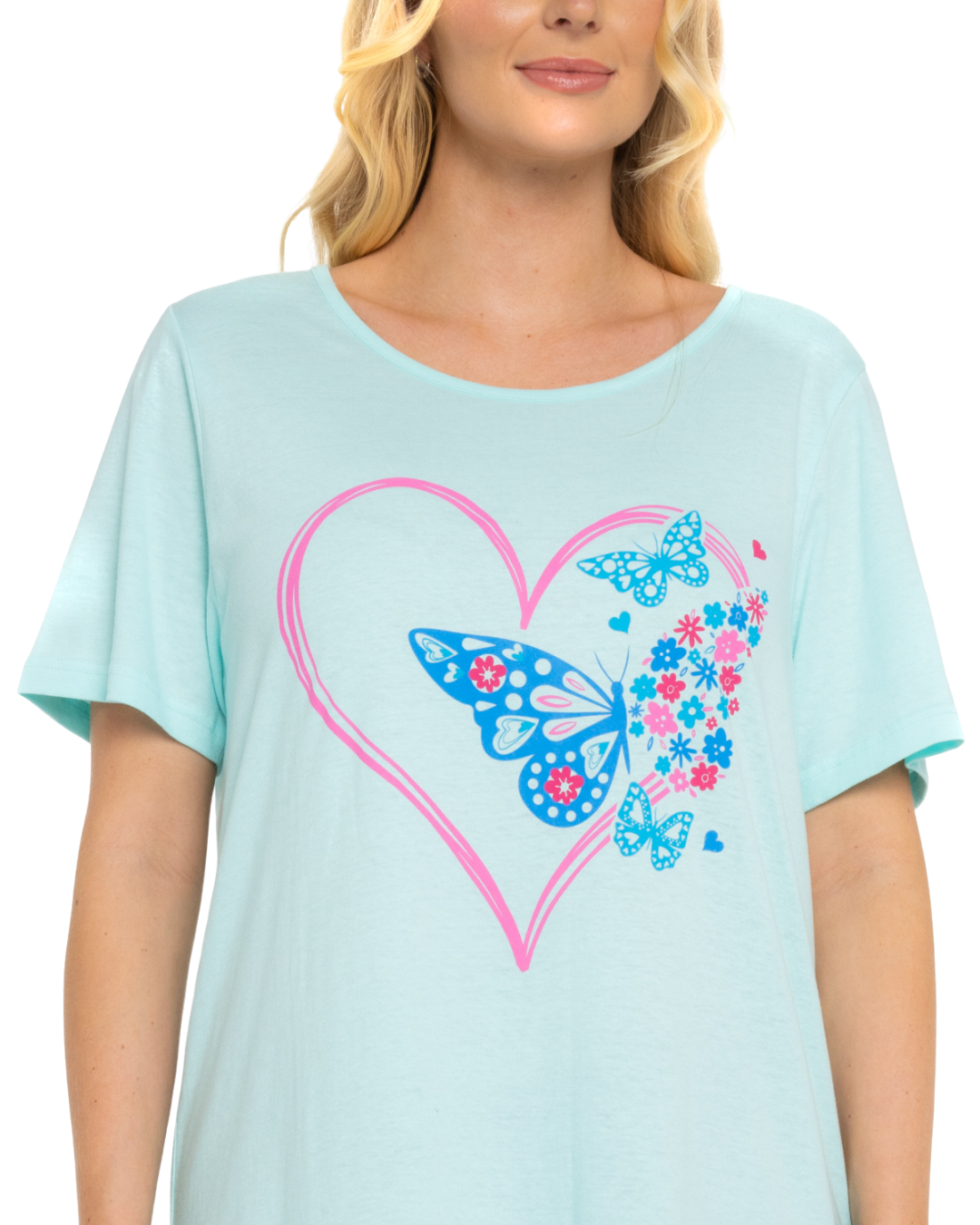 Women's 100% Cotton Pack of 2 Turquoise Summer Heart Nightshirts