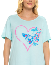 Women's 100% Cotton Pack of 2 Turquoise Summer Heart Nightshirts