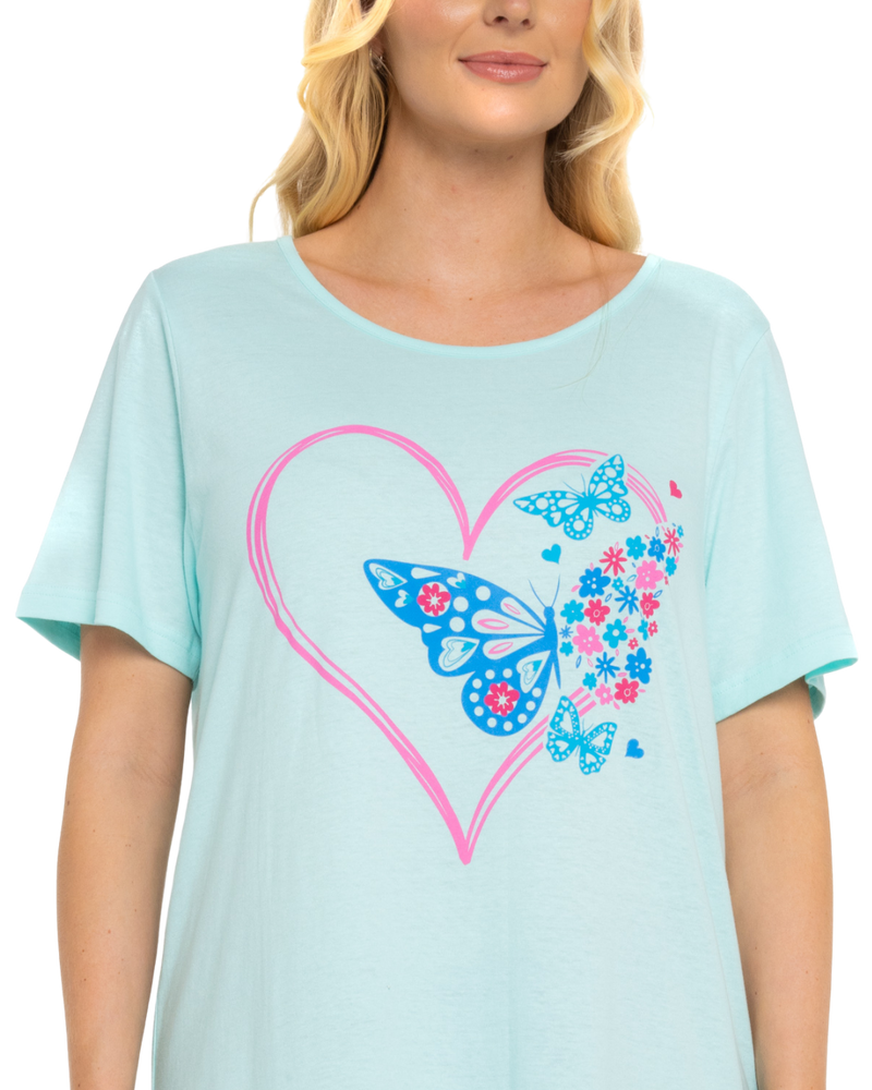 Women's 100% Cotton Pack of 2 Turquoise Summer Heart Nightshirts