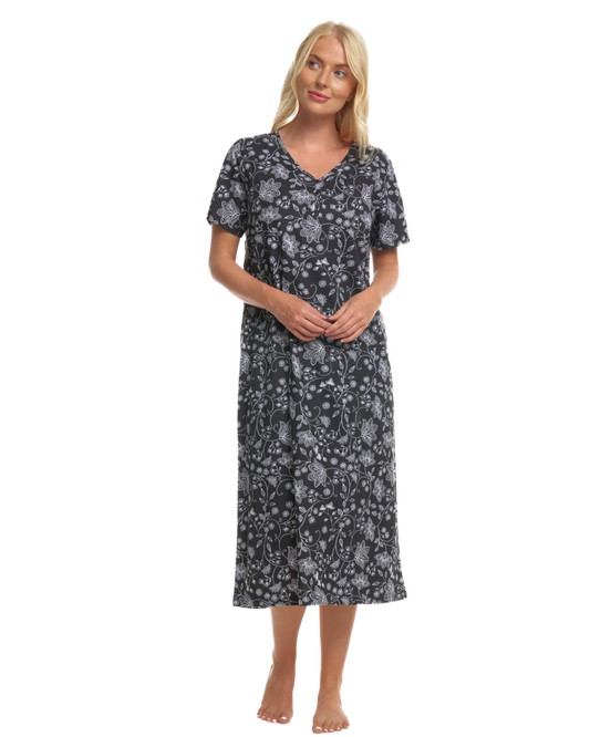 Black Floral 100% Cotton Plus Size Nightdress