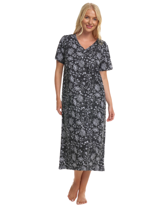 Black Floral 100% Cotton Plus Size Nightdress