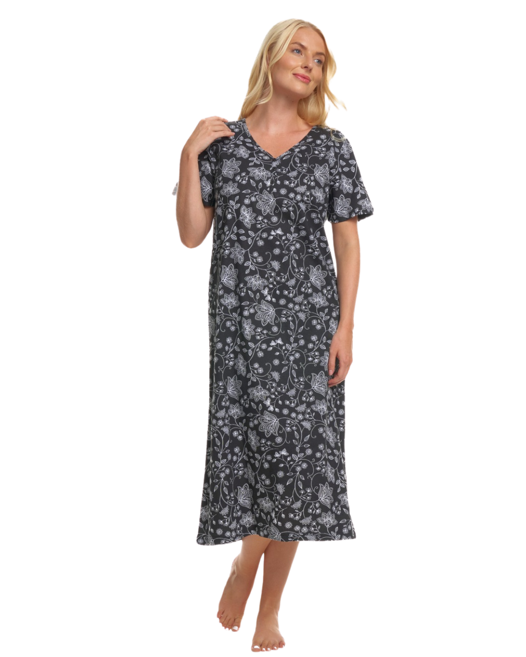 Black Floral 100% Cotton Plus Size Nightdress