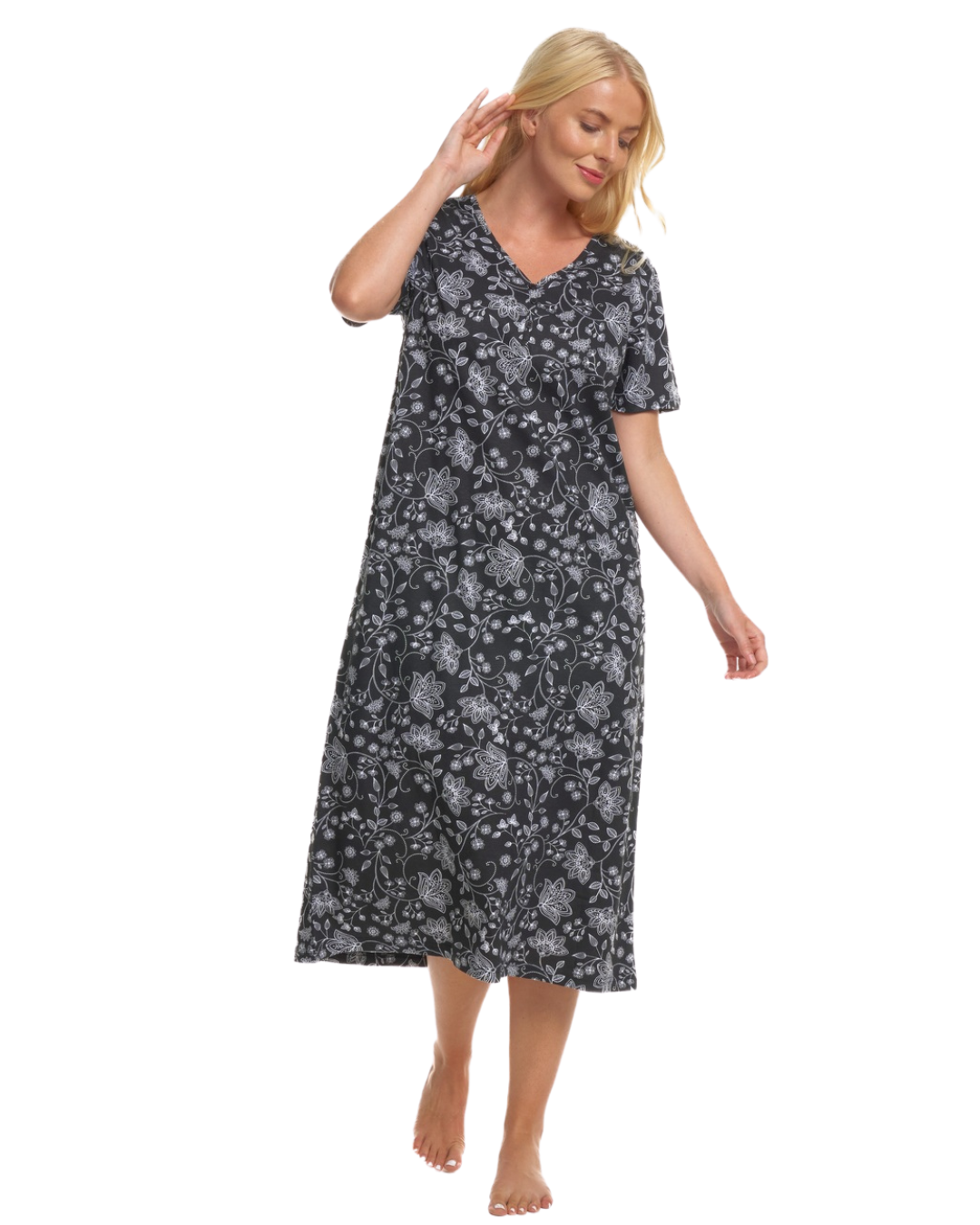 Black Floral 100% Cotton Plus Size Nightdress