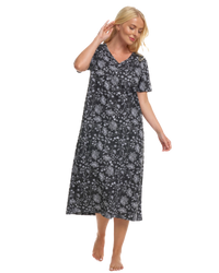 Black Floral 100% Cotton Plus Size Nightdress