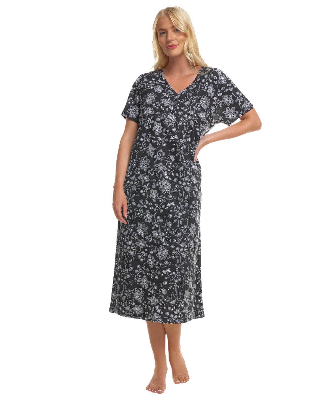 Black Floral 100% Cotton Plus Size Nightdress