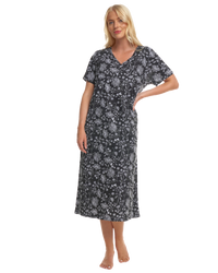 Black Floral 100% Cotton Plus Size Nightdress