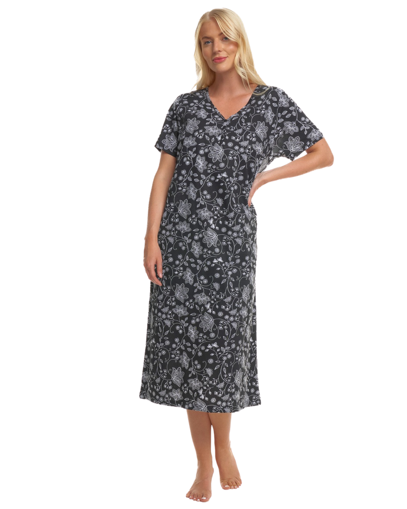 Black Floral 100% Cotton Plus Size Nightdress