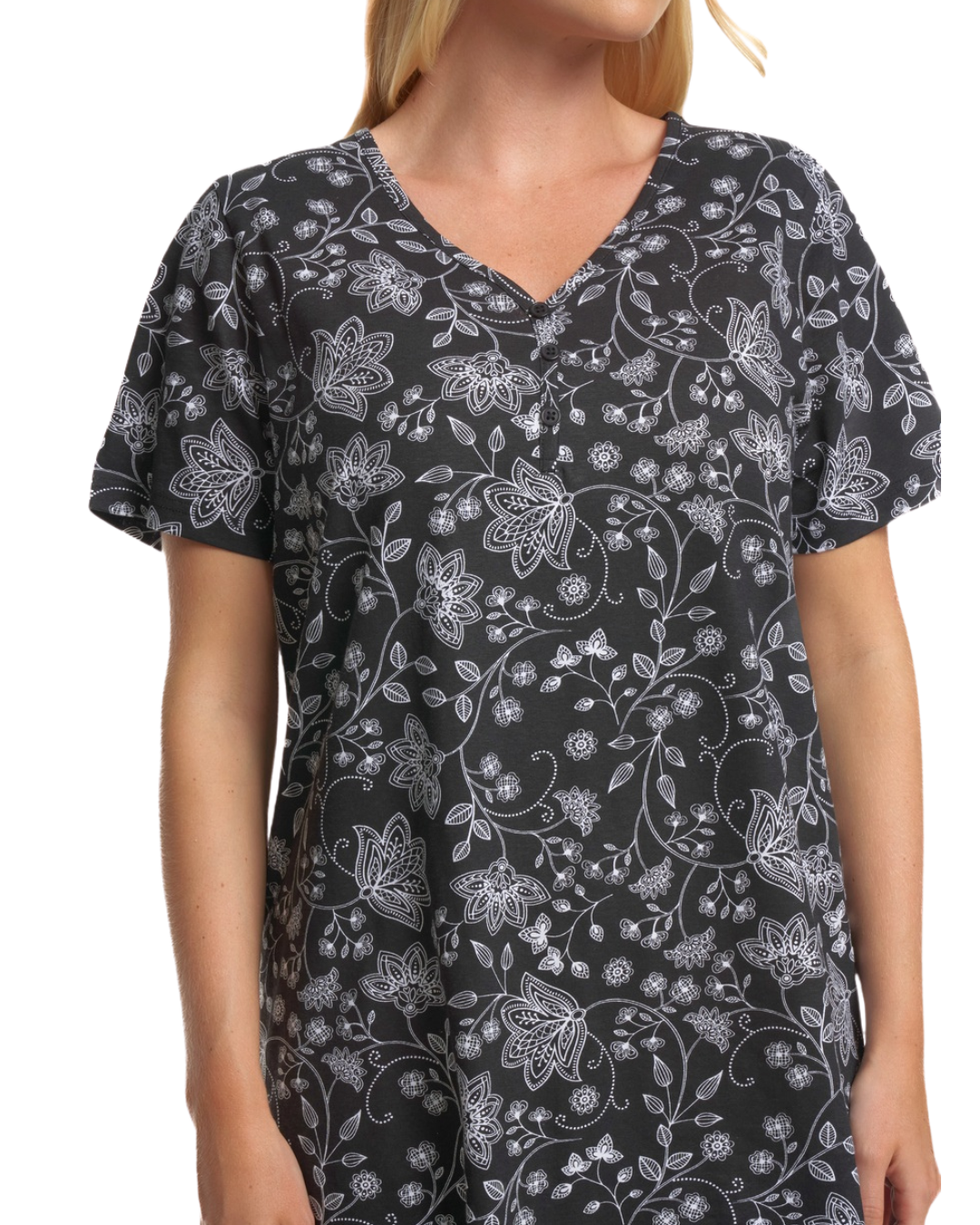 Black Floral 100% Cotton Plus Size Nightdress