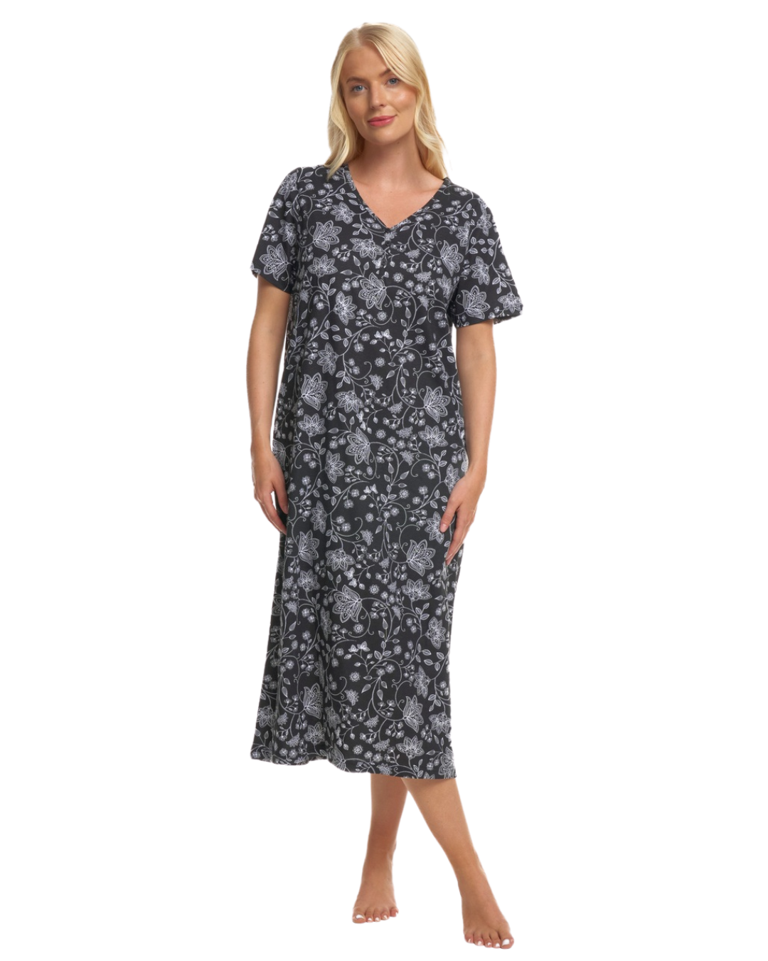 Black Floral 100% Cotton Plus Size Nightdress