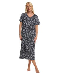 Black Floral 100% Cotton Plus Size Nightdress