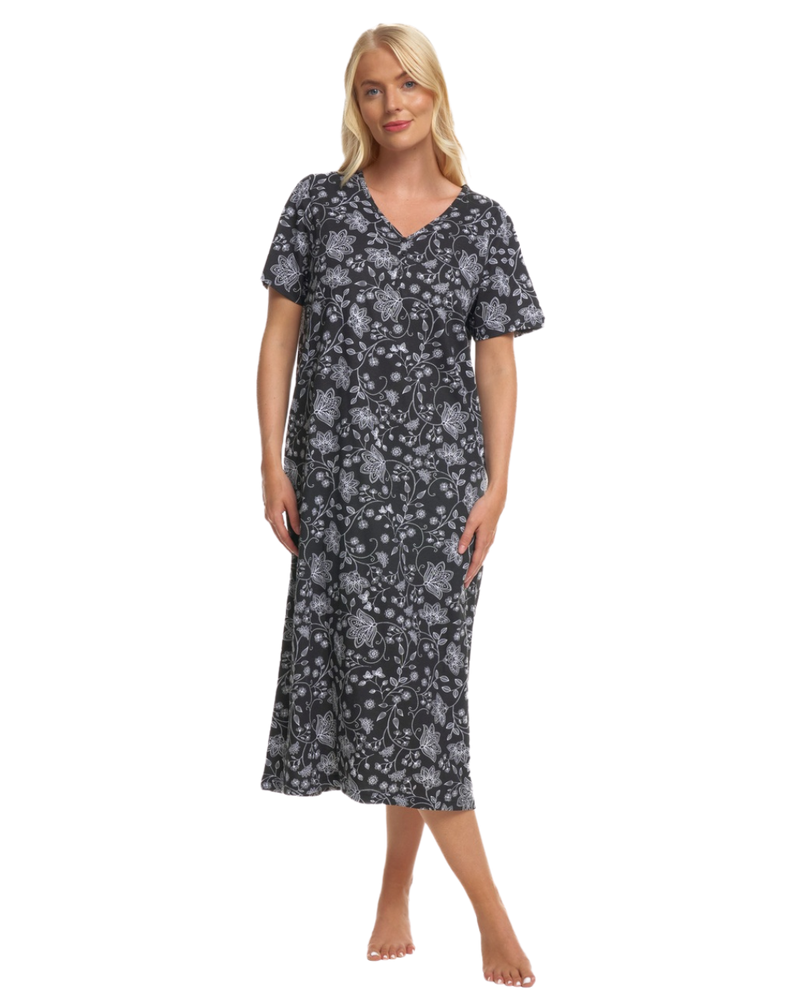 Black Floral 100% Cotton Plus Size Nightdress