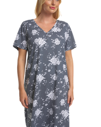 Grey Floral 100% Cotton Plus Size Nightdress