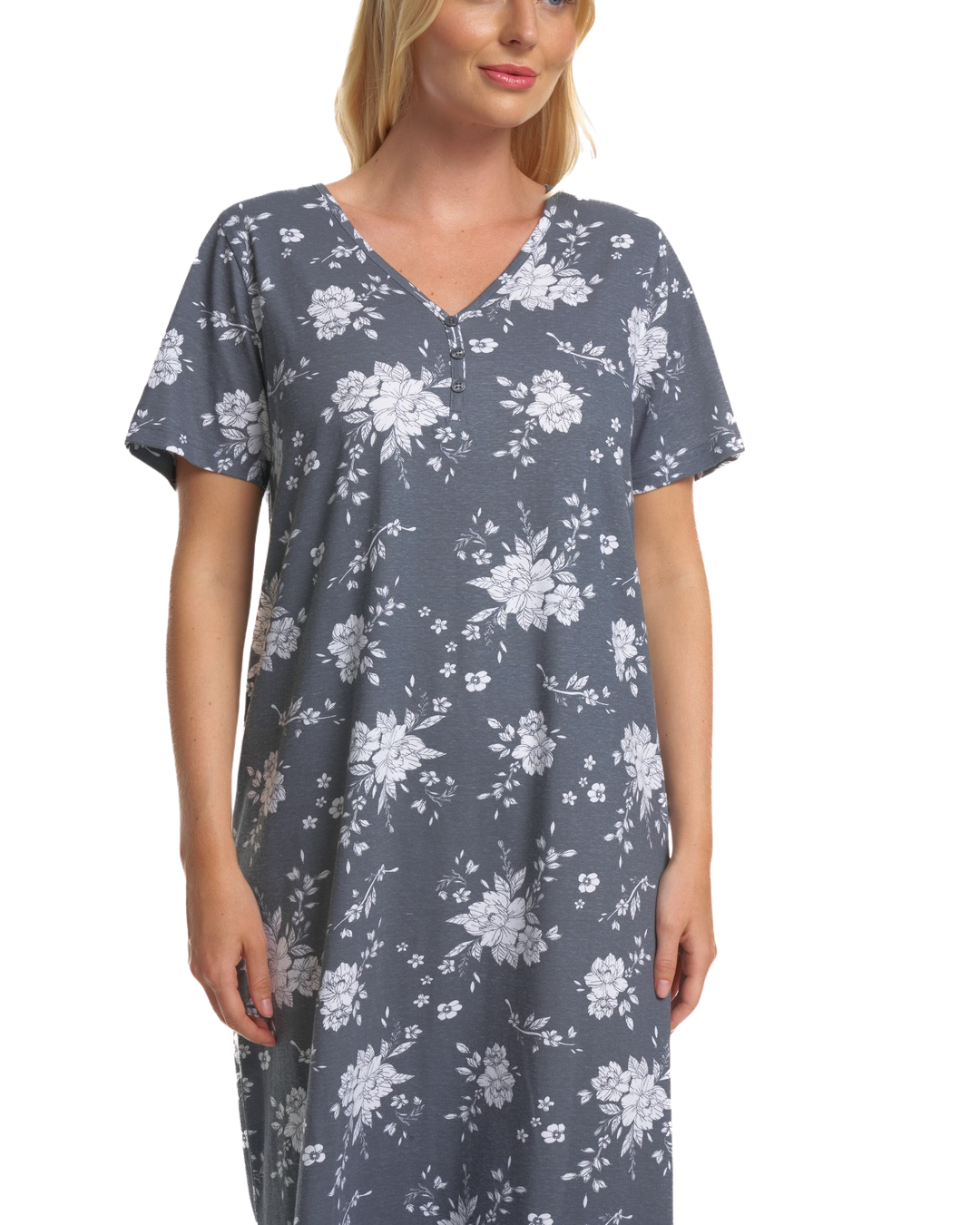 Grey Floral 100% Cotton Plus Size Nightdress
