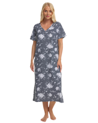 Grey Floral 100% Cotton Plus Size Nightdress
