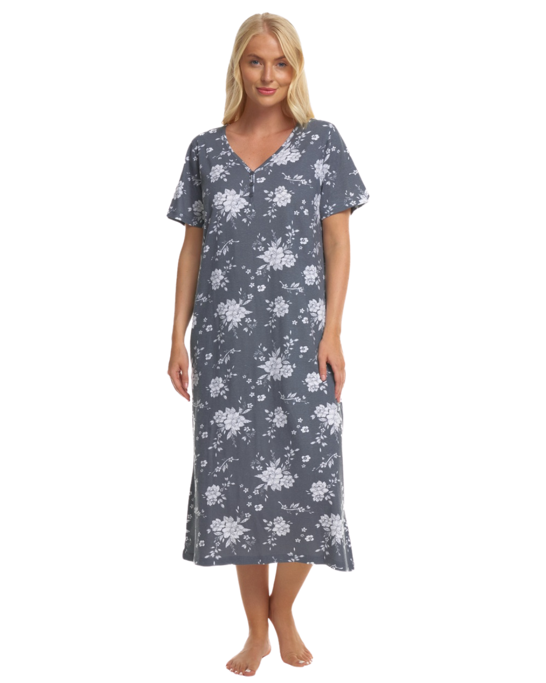 Grey Floral 100% Cotton Plus Size Nightdress