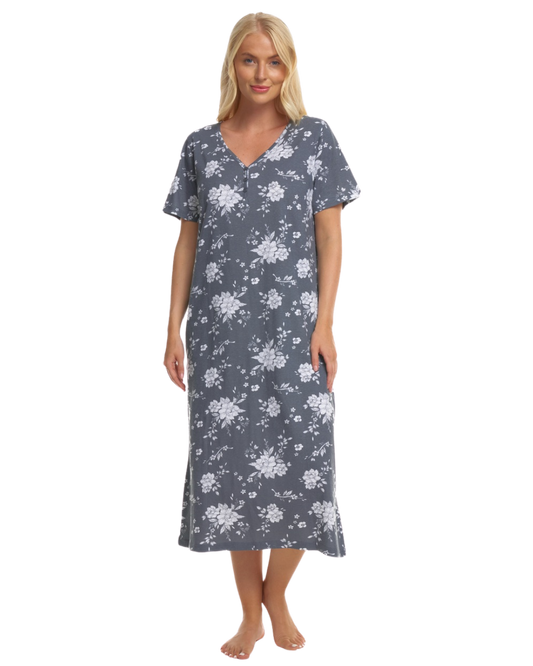 Grey Floral 100% Cotton Plus Size Nightdress